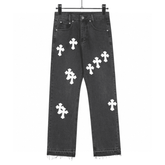 Calça Chrome Hearts Jeans Cross Patches Black White