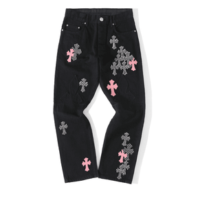 Calça Chrome Hearts Jeans Cross Patch Fleurknee