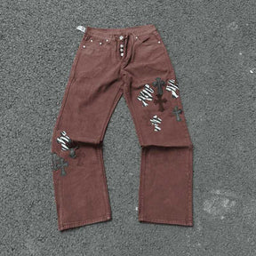 Calça Jeans Chrome Hearts Patches Cross Bown