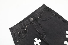 Calça Chrome Hearts Jeans Cross Patches Black White