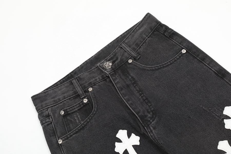 Calça Chrome Hearts Jeans Cross Patches Black White