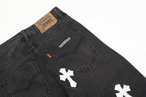 Calça Chrome Hearts Jeans Cross Patches Black White